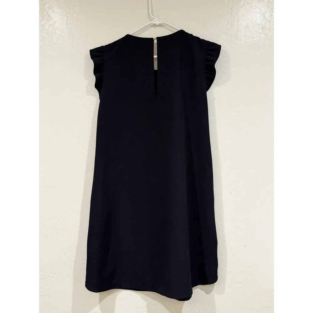 Zara Basic Navy Blue Ruffle Sleeve Pleated Shift Dress with Pockets XL